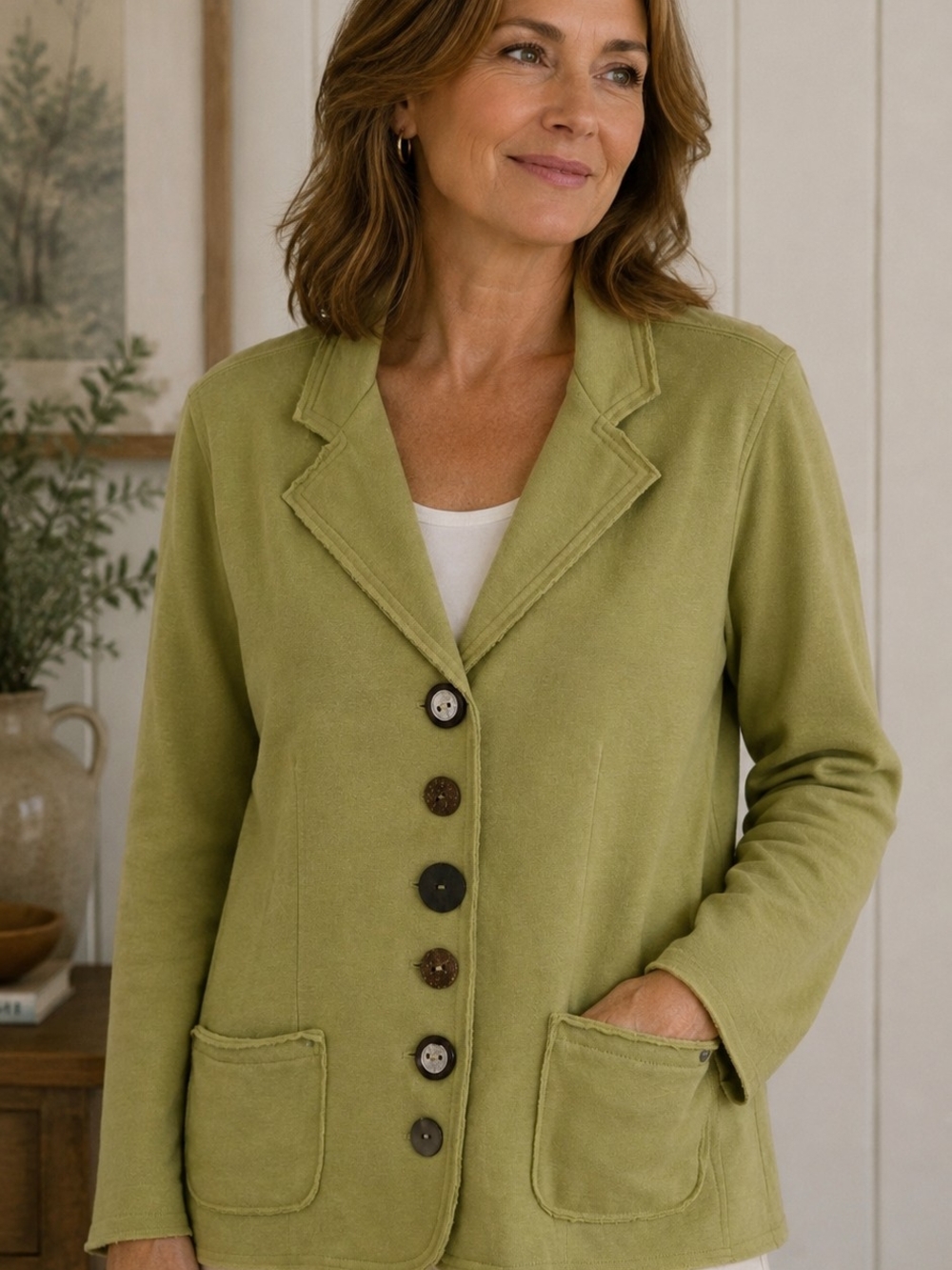 neon buddha Soft Lime Green Button-Front Blazer Large
